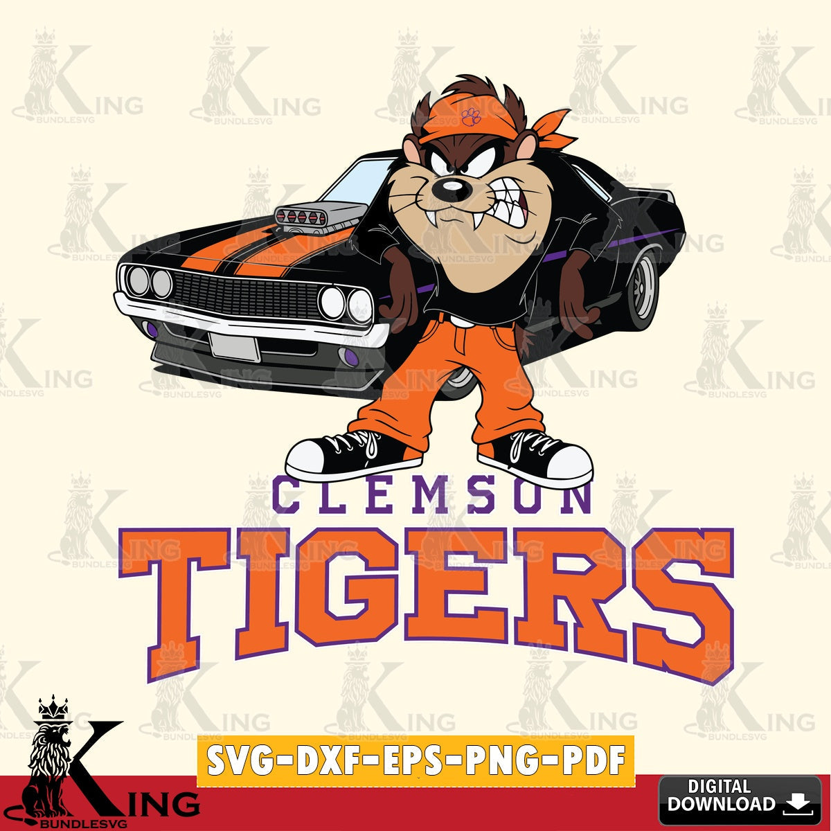 Clemson Tigers Taz Racing Car SVG file, Cut file , Digital Download , Instant Download, Taz svg, NCAA svg