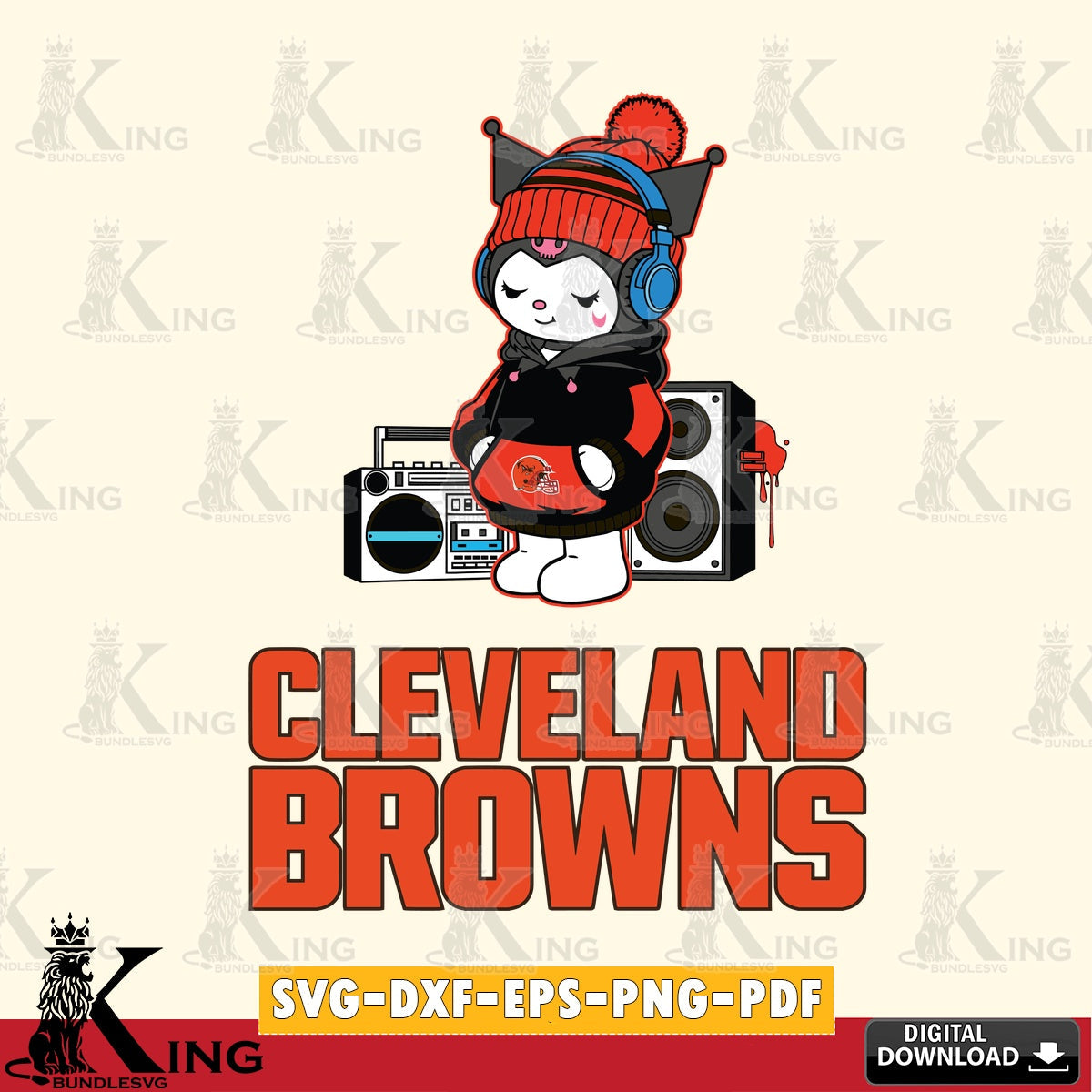 Cleveland Browns Kuromi Football Music SVG file, Cricut, Cut file , Digital Download , Instant Download, Sanrio svg, Clipart