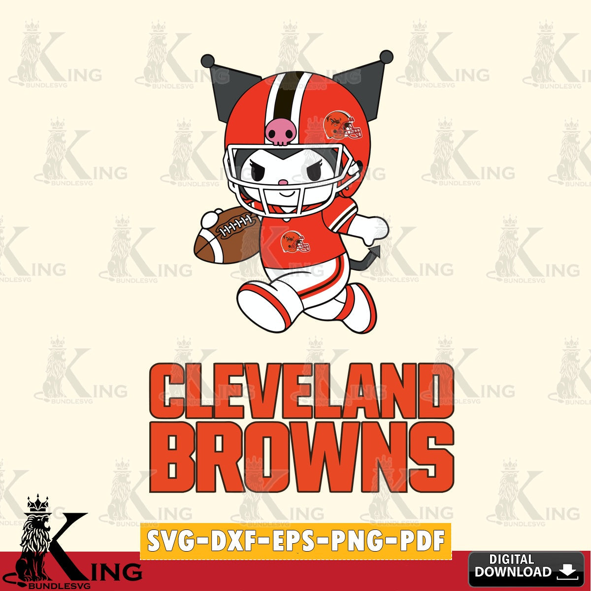 Cleveland Browns Kuromi Football Run SVG file, Cricut, Cut file , Digital Download , Instant Download, Sanrio svg, Clipart