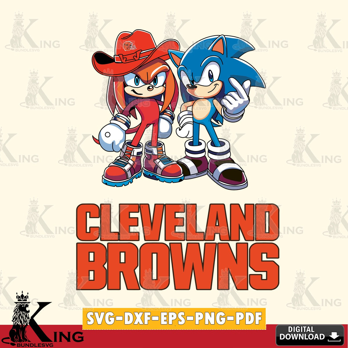 Modern graphic depicting Cleveland Browns Sonic & Knuckles Football Mascot SVG cut file for personalized gifts and laser projects