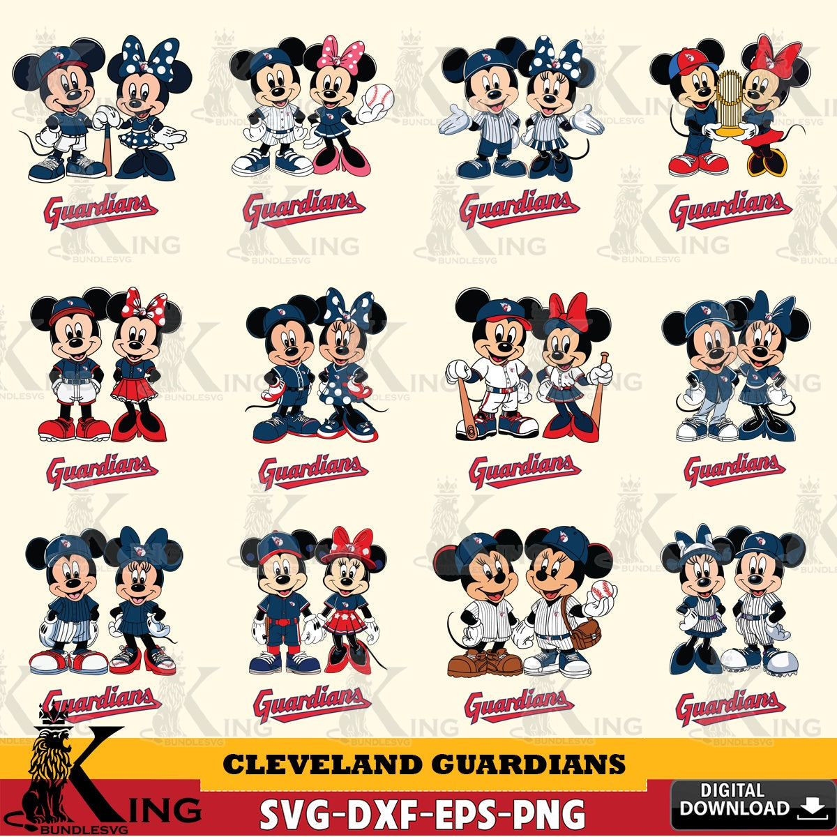 Cleveland Guardians Mickey Minnie Baseball Player MLB Bundle SVG file , For Cricut, File cut , Digital Download , PDF File, Cut Files