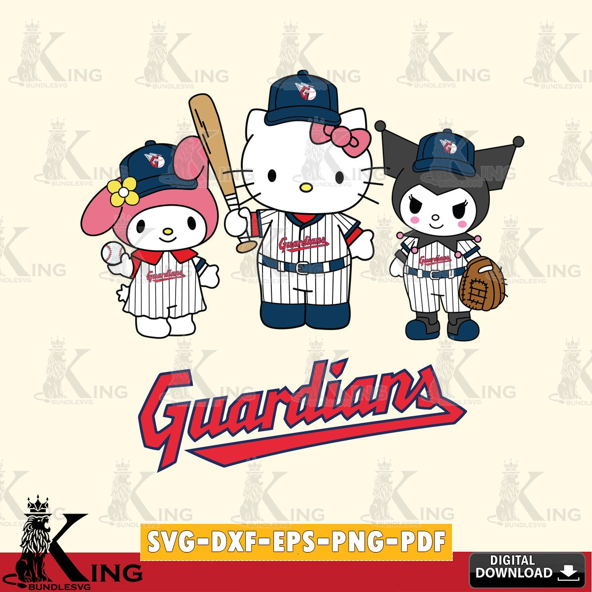 Premium pack containing Cleveland Guardians Squad kitty kuromi melody digital file for silhouette cameo and cricut projects