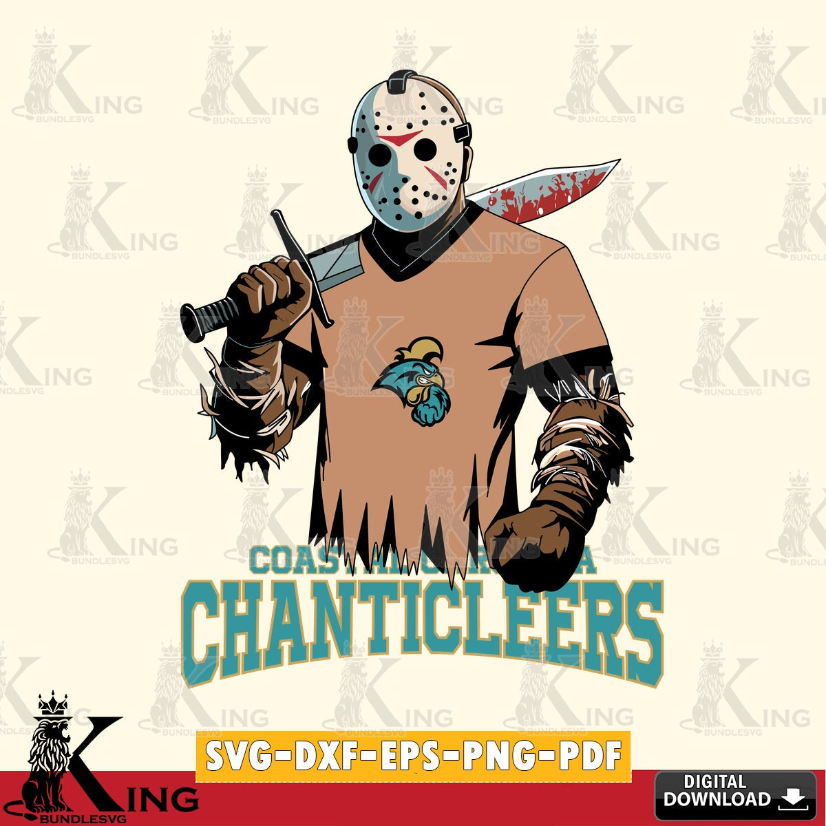 Detailed illustration of Coastal Carolina Chanticleers Jason Voorhees Football, NCAA vector illustration for POD merchandise and