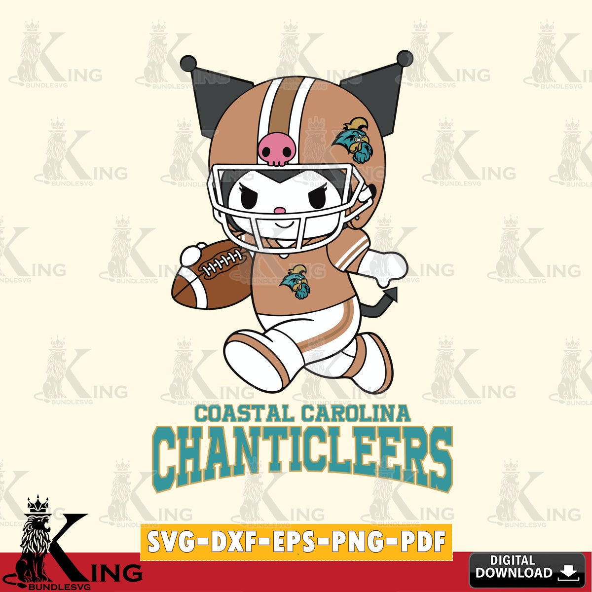 Coastal Carolina Chanticleers Kuromi Football Run SVG file, Cricut, Cut file , Digital Download , Instant Download, Sanrio svg, Clipart