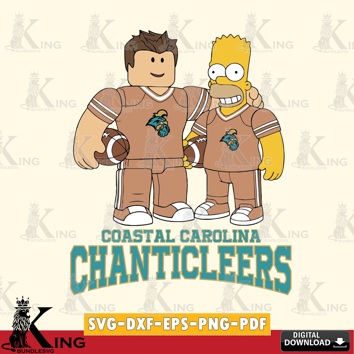 Coastal Carolina Chanticleers Roblox & Homer Simpson Football SVG file , NCAA Cricut, File cut , Digital Download , PDF File