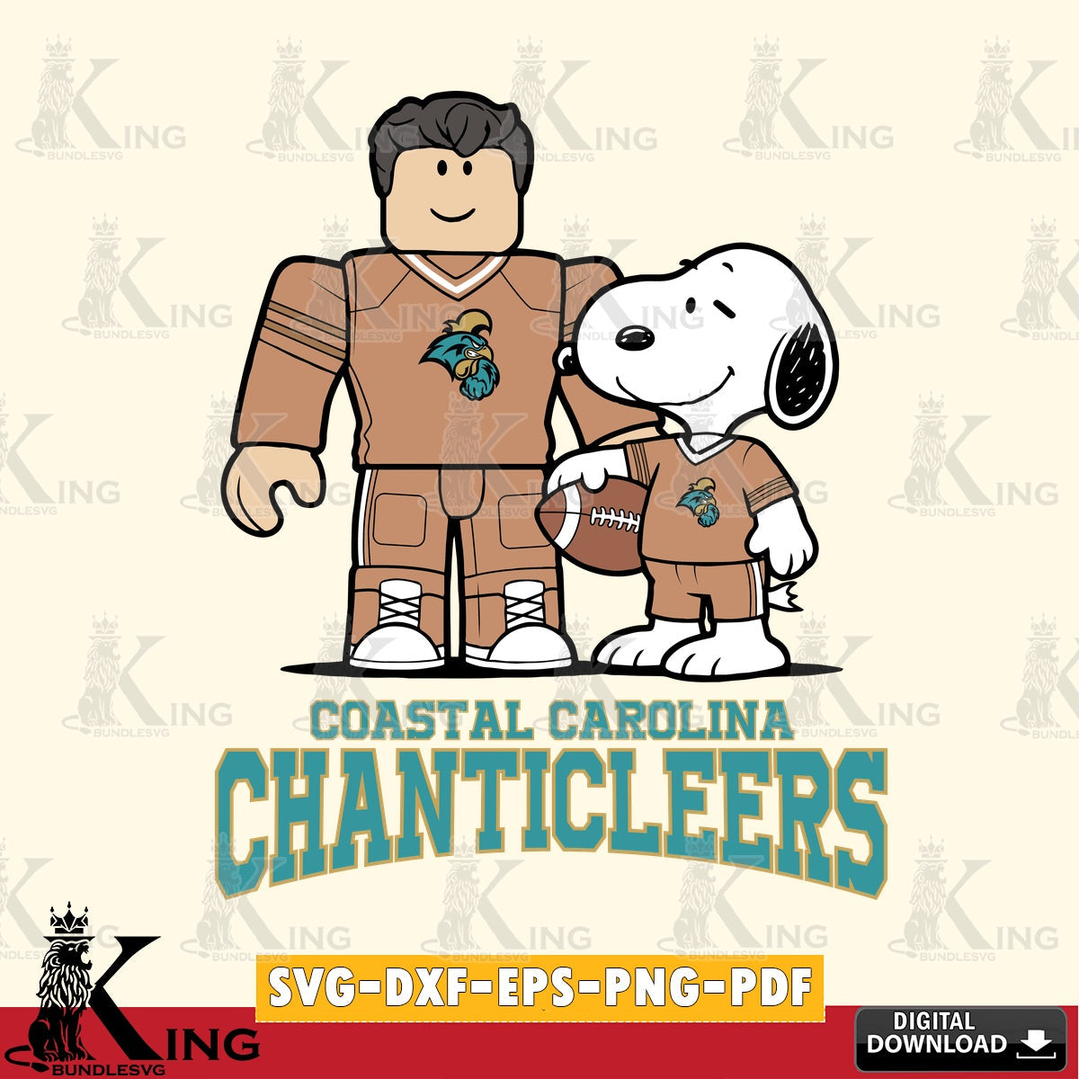 Coastal Carolina Chanticleers Roblox & Snoopy Football SVG file , NCAA Cricut, File cut , Digital Download , PDF File