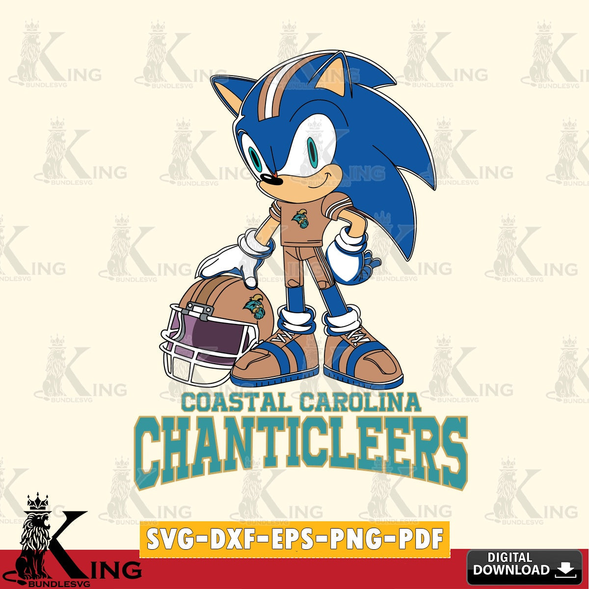 Detailed illustration of Coastal Carolina Chanticleers Sonic Player Football, a printable vector design for sublimation and