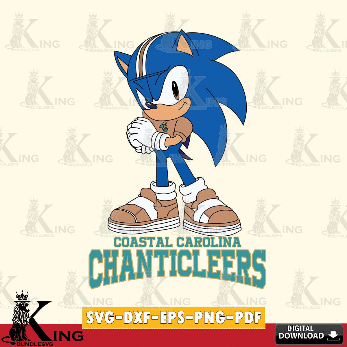 Modern graphic depicting a cute Coastal Carolina Chanticleers Sonic football crafting file for iron-on transfer and vinyl decals