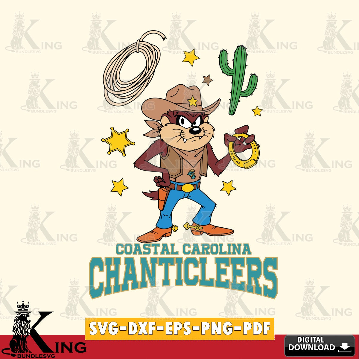 Coastal Carolina Chanticleers Taz Cowboy Western SVG file, Cut file , Digital Download , Instant Download, Taz svg, NCAA svg