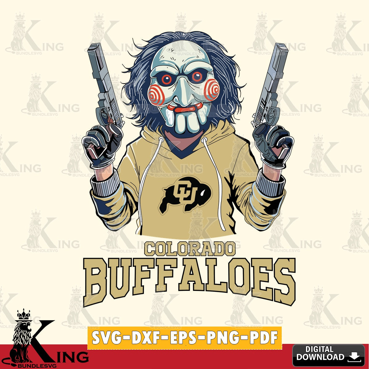 Eye-catching graphic of a Colorado Buffaloes Jigsaw Billy Football, a digital download for Cricut Maker and paper crafts.