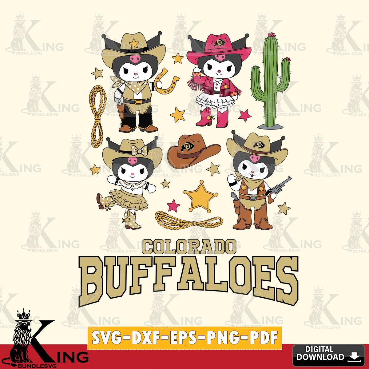 Colorado Buffaloes Kuromi Cowboy Western SVG file, Cricut, Cut file , Digital Download , Instant Download, Sanrio svg, Clipart