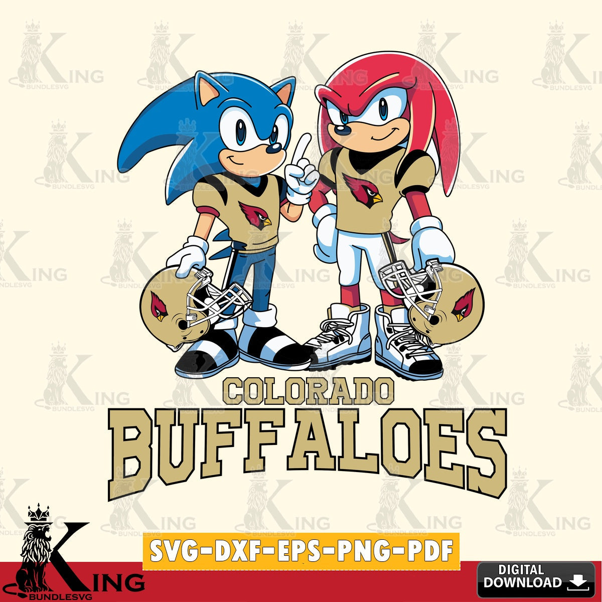 Artistic drawing of Colorado Buffaloes Sonic and Knuckles football vector art for engraving, cutting, and printing