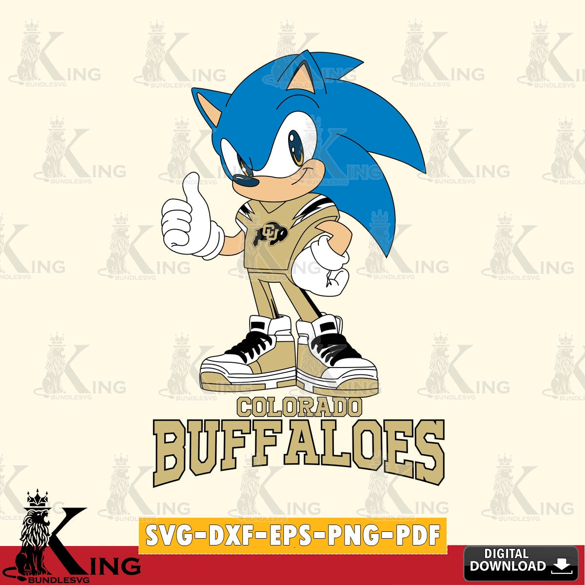 Detailed illustration of Colorado Buffaloes Sonic Like Football SVG PNG files perfect for Cricut and Silhouette cutting