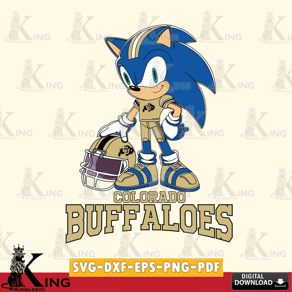 High-quality graphic of Colorado Buffaloes Sonic Player Football, digital file for silhouette cameo and cricut projects