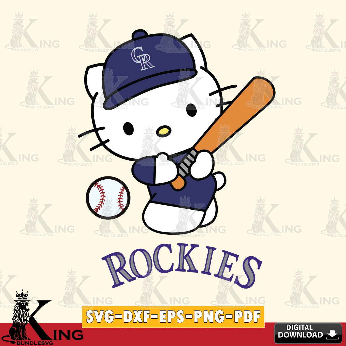 Premium pack containing Colorado Rockies Hello Kitty playing baseball vector art for engraving, cutting, and printing.