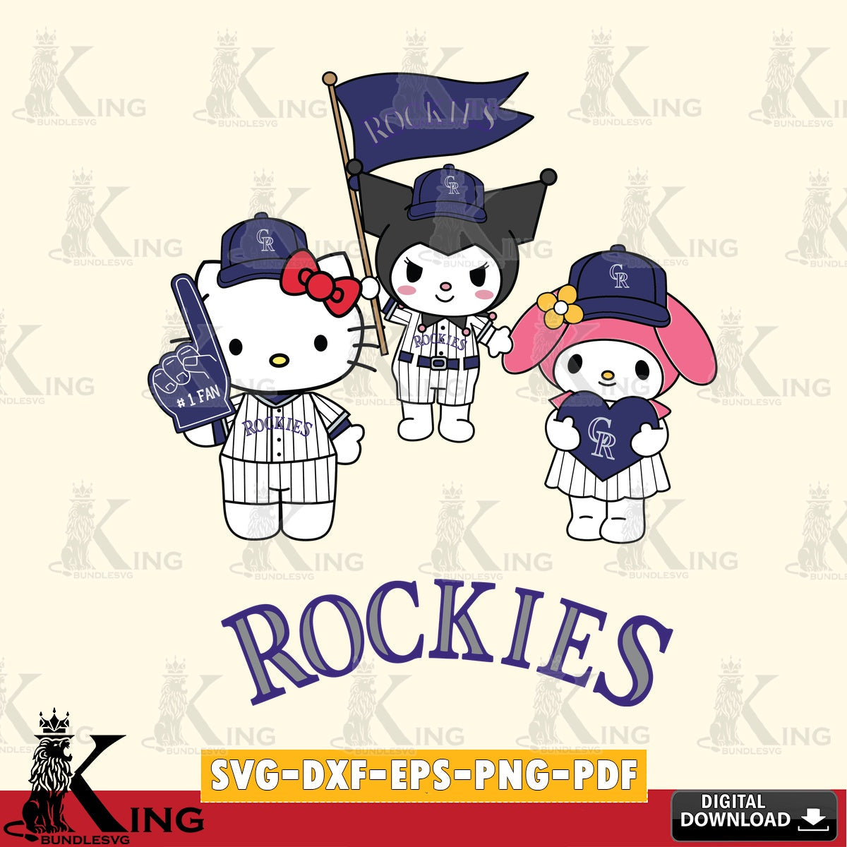 Stylish representation of Colorado Rockies Sanrio Squad Cute, a digital file for silhouette cameo and cricut projects
