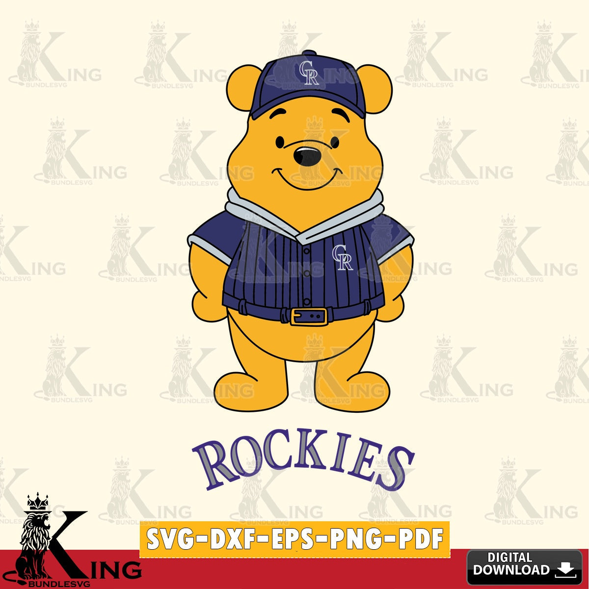 Unique artwork depicting Colorado Rockies Winnie the Pooh Game Day, SVG cut file for personalized gifts and laser projects