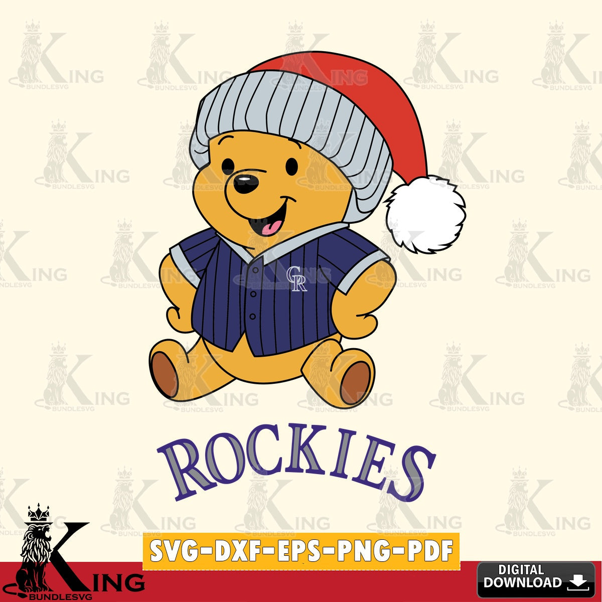 Printable art of Colorado Rockies Winnie the Pooh playing ball, digital download for Cricut Maker and paper crafts