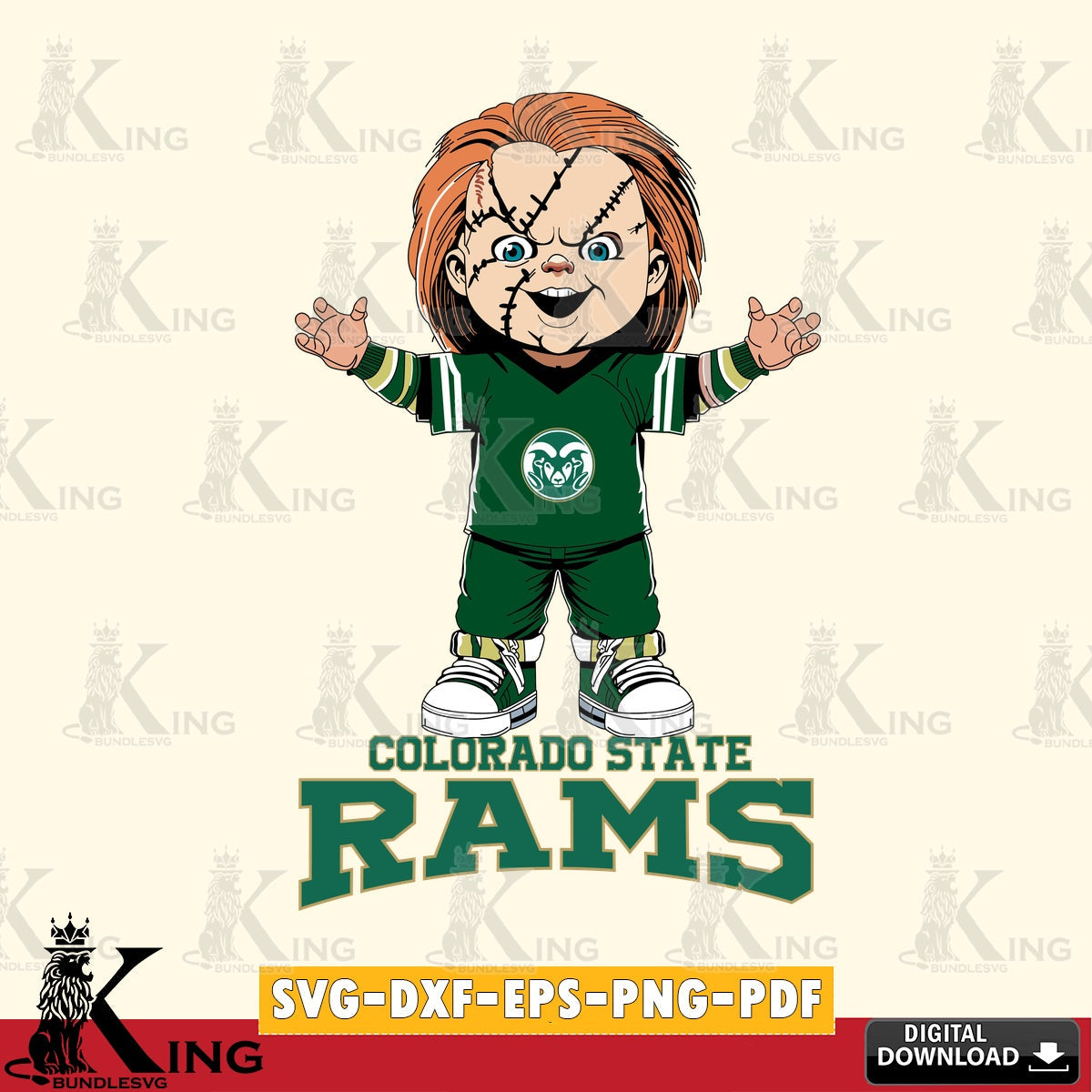 Hand-drawn style art of Colorado State Rams Chucky Football for Cricut, NCAA cut, SVG PNG design suitable for Glowforge and laser