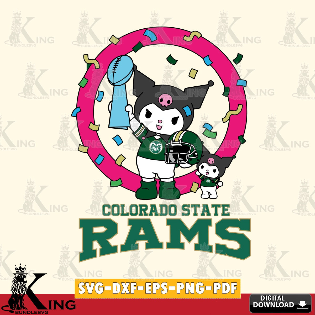Colorado State Rams Kuromi Football Champion SVG file, Cricut, Cut file , Digital Download , Instant Download, Sanrio svg, Clipart
