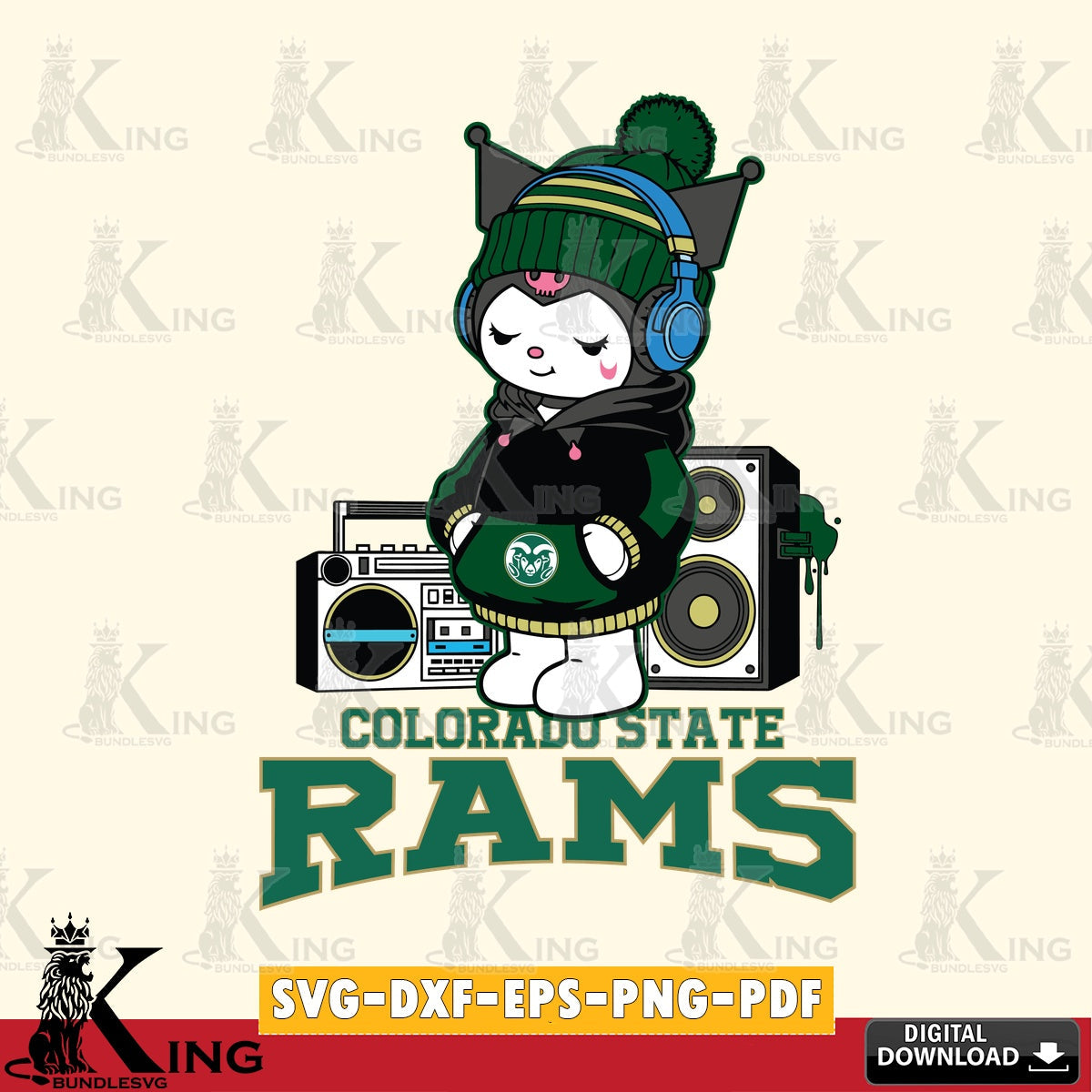 Colorado State Rams Kuromi Football Music SVG file, Cricut, Cut file , Digital Download , Instant Download, Sanrio svg, Clipart