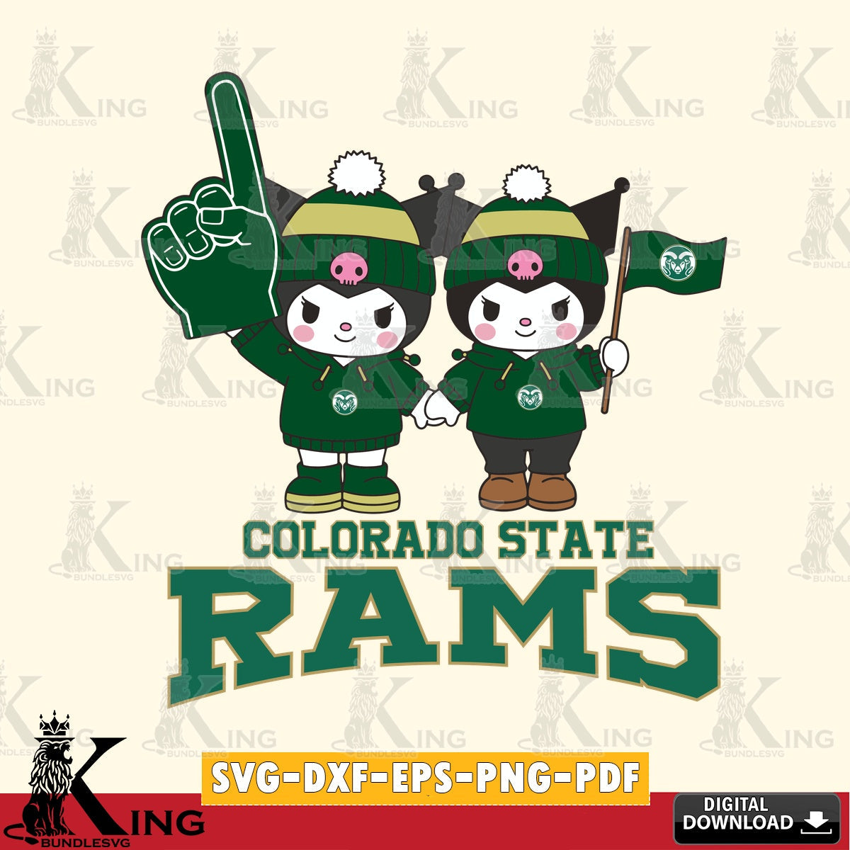 Colorado State Rams Kuromi rugby Fan SVG file, Cricut, Cut file , Digital Download , Instant Download, Sanrio svg, Clipart