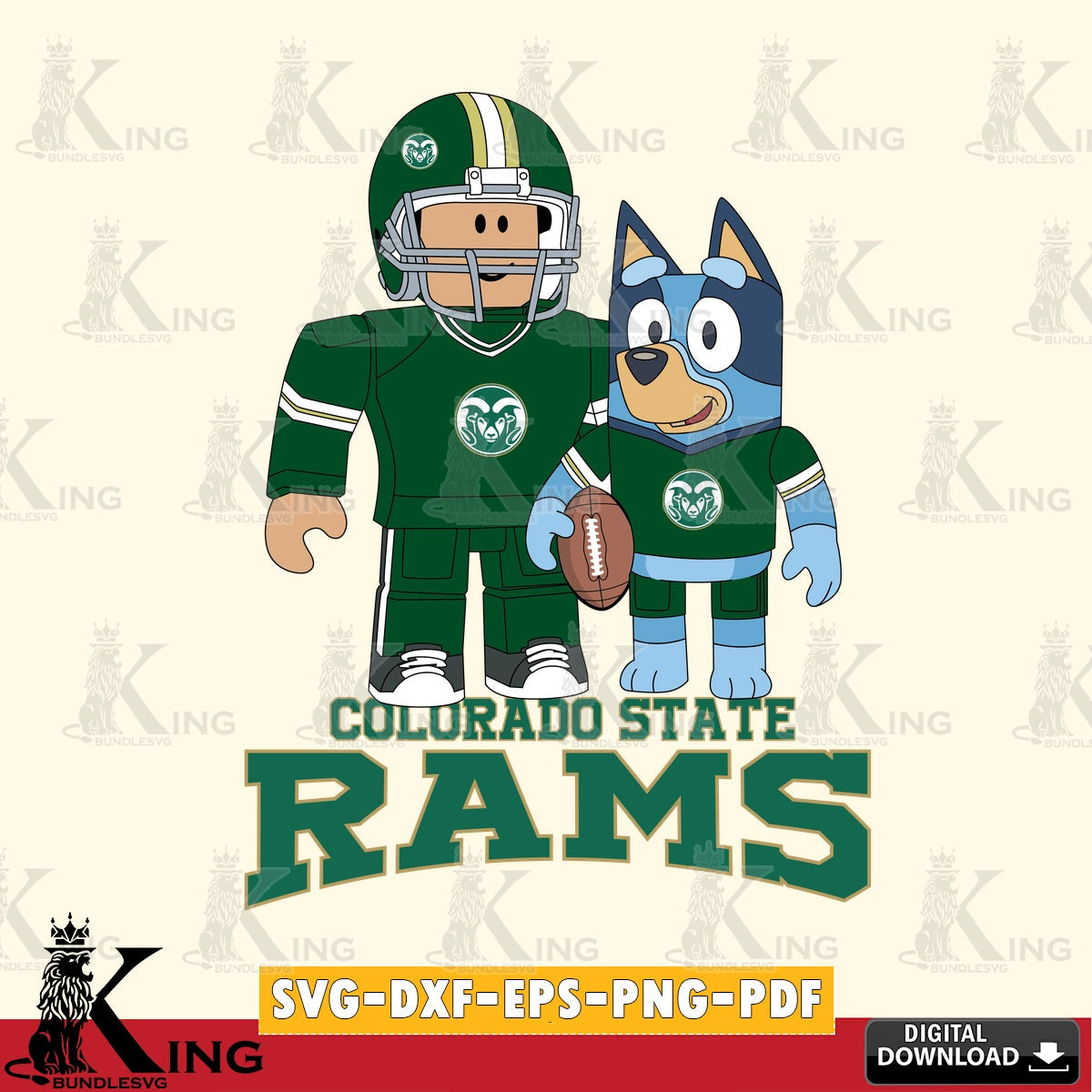 Colorado State Rams Roblox & Bluey Football SVG file , NCAA Cricut, File cut , Digital Download , PDF File