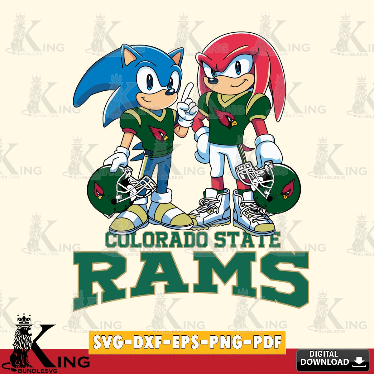 Modern graphic depicting Colorado State Rams Sonic And Knuckles Football, a digital file for silhouette cameo and cricut projects.