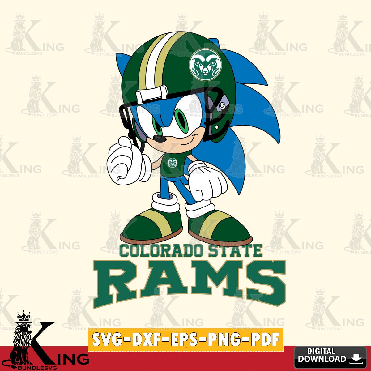 Modern graphic depicting Colorado State Rams Sonic Football Mascot digital clipart compatible with laser engraving and cutting