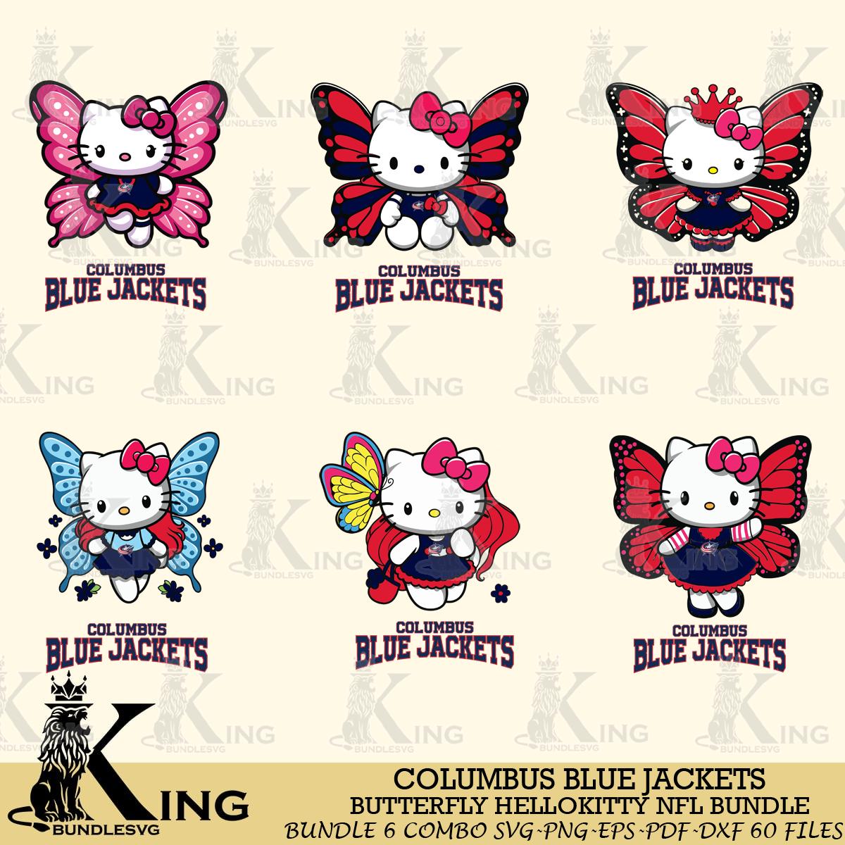 Columbus Blue Jackets Butterfly Hello Kitty bundleSvg Eps Dxf Png File, Digital Download