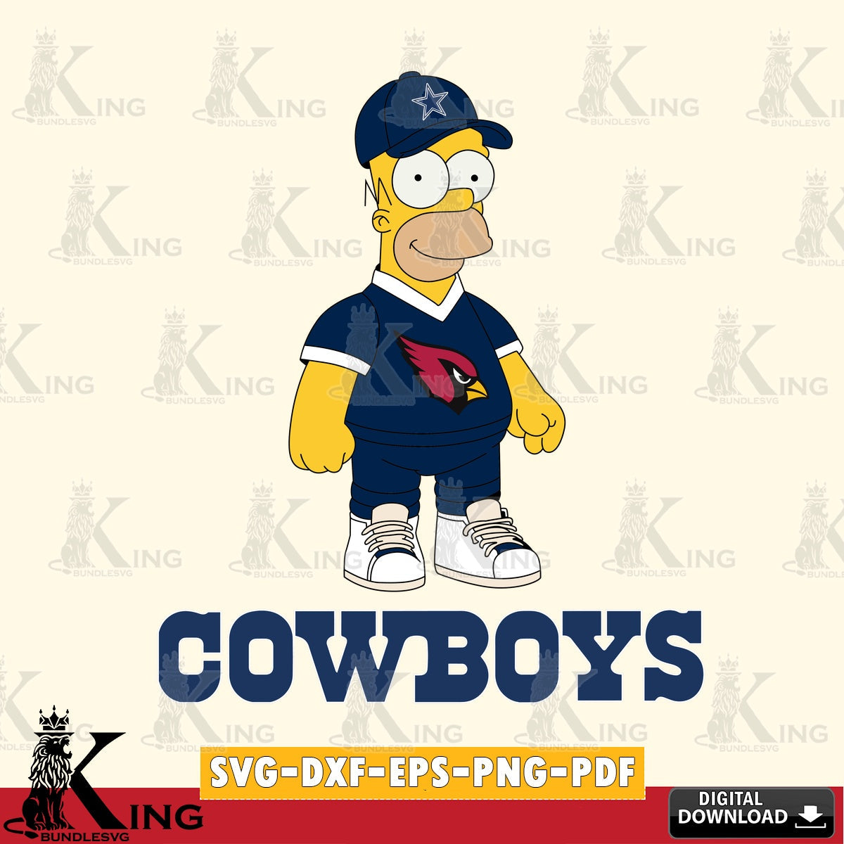 Unique artwork depicting Dallas Cowboys Homer Simpson football, SVG PNG files perfect for Cricut and Silhouette cutting