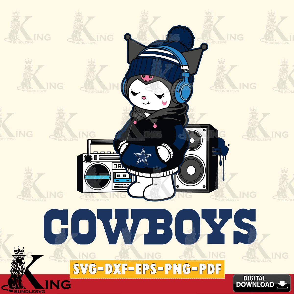 Dallas Cowboys Kuromi Football Music SVG file, Cricut, Cut file , Digital Download , Instant Download, Sanrio svg, Clipart
