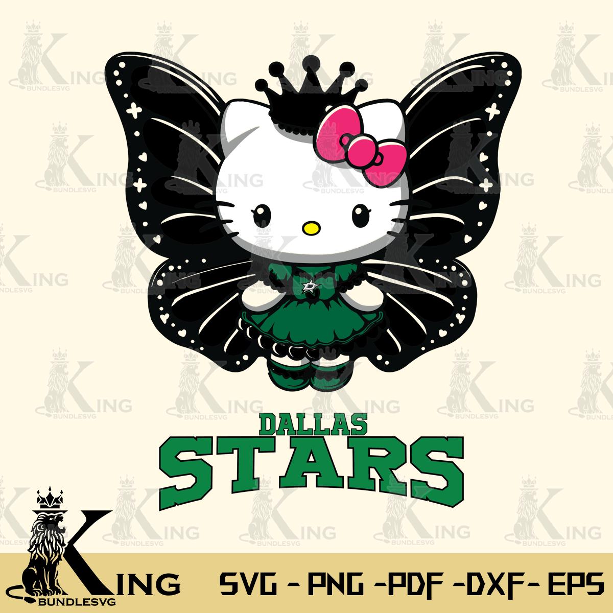 Dallas Stars Kitty Wings & Flowers Svg Eps Dxf Png File, Digital Download