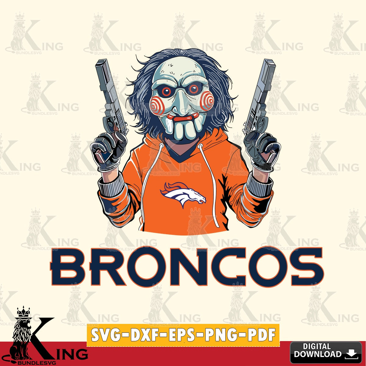 Hand-drawn style art of Denver Broncos Jigsaw Billy Football digital file for silhouette cameo and cricut projects