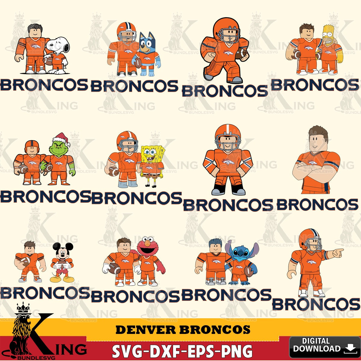 Denver Broncos Roblox With Friends football NFL Bundle SVG file , Cricut, NFL File cut , Digital Download , PDF File