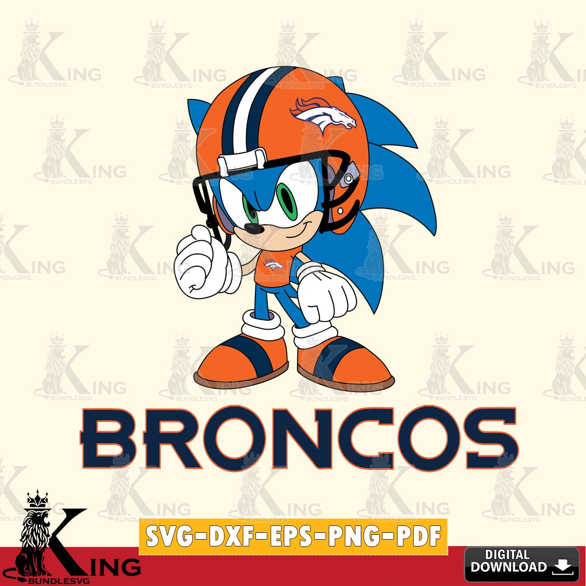 High-quality graphic of Denver Broncos Sonic Football Mascot digital clipart compatible with laser engraving and cutting