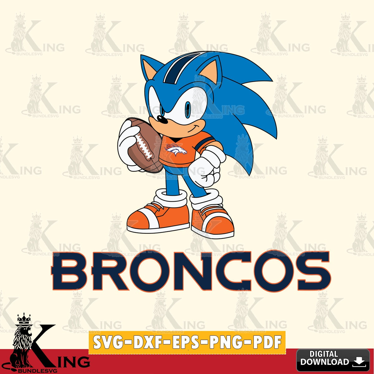 Vector design showing Denver Broncos Sonic Game Day Ready, PNG clipart for sublimation printing and graphic design