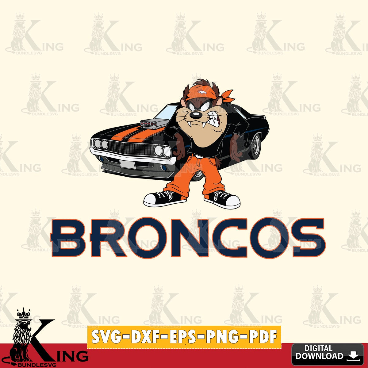 Denver Broncos Taz Racing Car Cut file , Digital Download , Instant Download, Looney Tunes svg, Football svg