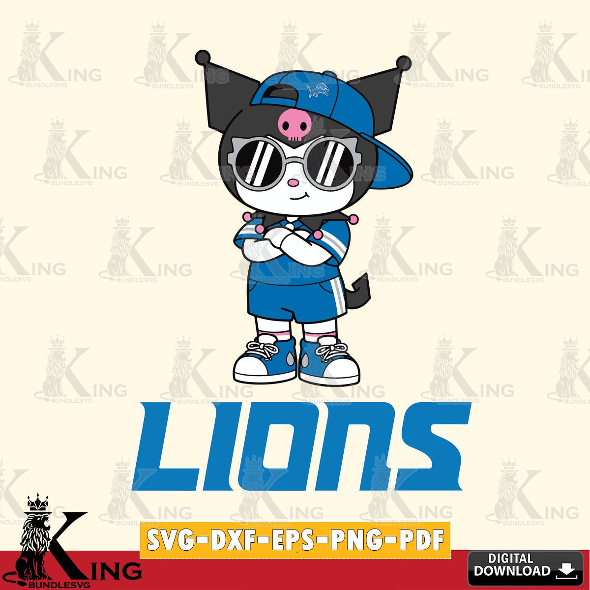 Detroit Lions Kuromi Football Jersey SVG file, Cricut, Cut file , Digital Download , Instant Download, Sanrio svg, Clipart