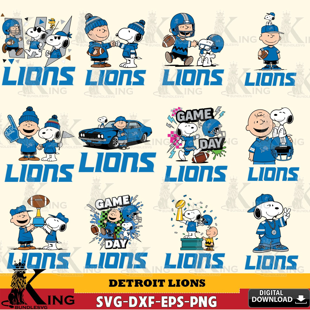 Detroit Lions Peanuts Play Football NFL Bundle Cricut file , Cut file , Digital Download , PDF File , Instant Download