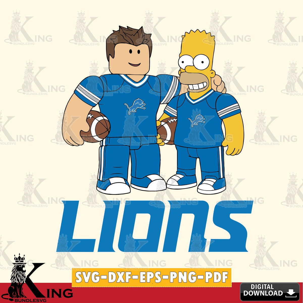 Detroit Lions Roblox & Homer Simpson Football SVG file , Cricut, NFL File cut , Digital Download , PDF File