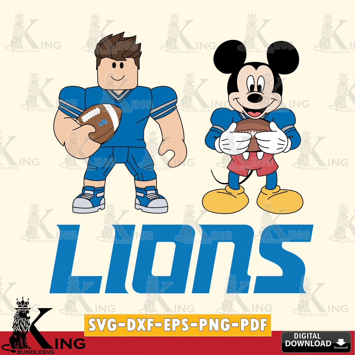 Detroit Lions Roblox & Mickey Football SVG file , Cricut, NFL File cut , Digital Download , PDF File