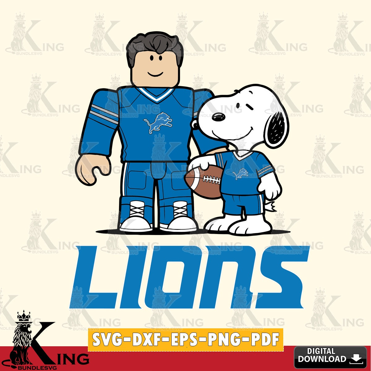 Detroit Lions Roblox & Snoopy Football SVG file , Cricut, NFL File cut , Digital Download , PDF File