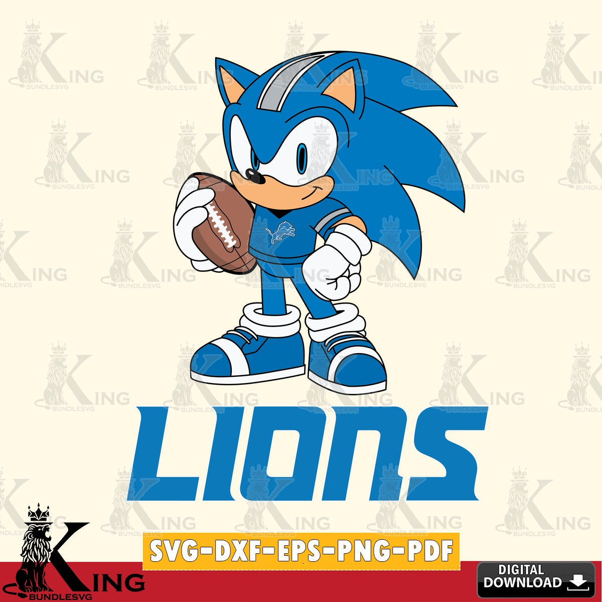 Eye-catching graphic of a Detroit Lions Sonic Game Day Ready design, high-quality vector for DIY scrapbooking and home decor