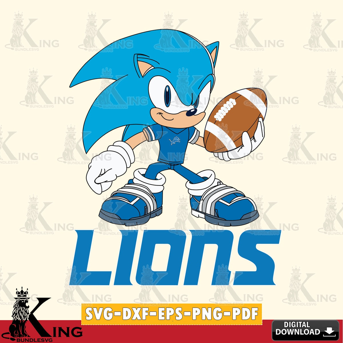 Printable art of Detroit Lions Sonic Rugby, crafting file for iron-on transfer and vinyl decals