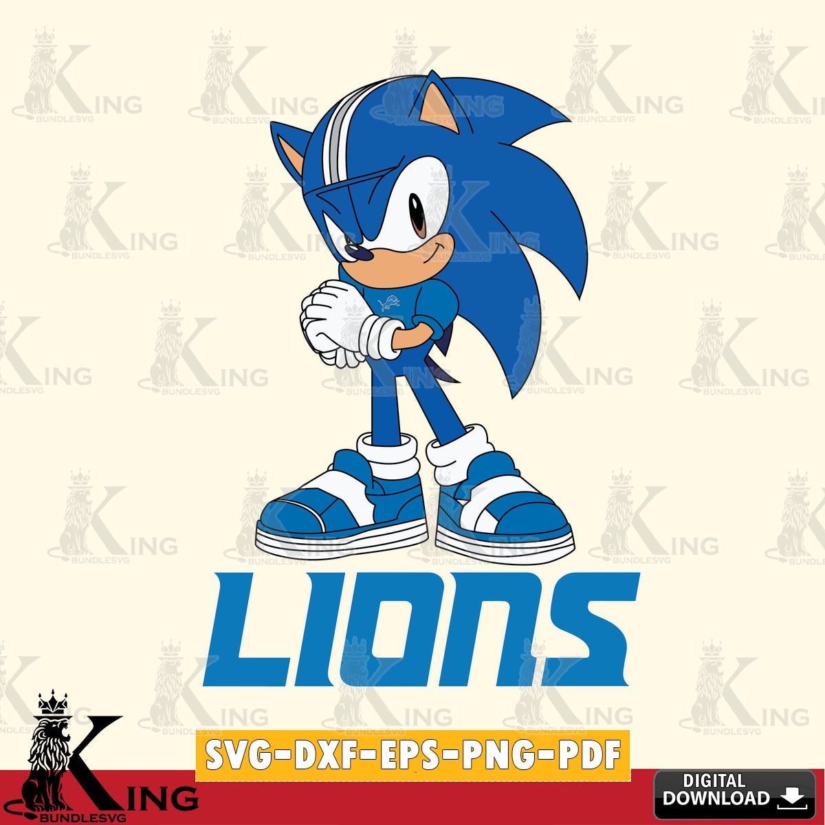Unique artwork depicting a Detroit Lions Sonic cute Football as a cut file ideal for vinyl projects and T-shirt printing.
