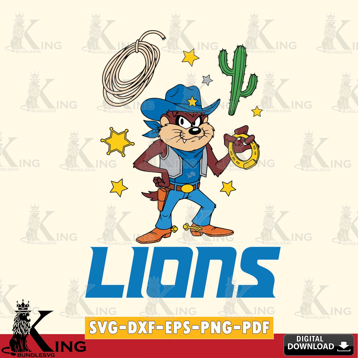Detroit Lions Taz Cowboy Western Cut file , Digital Download , Instant Download, Looney Tunes svg, Football svg