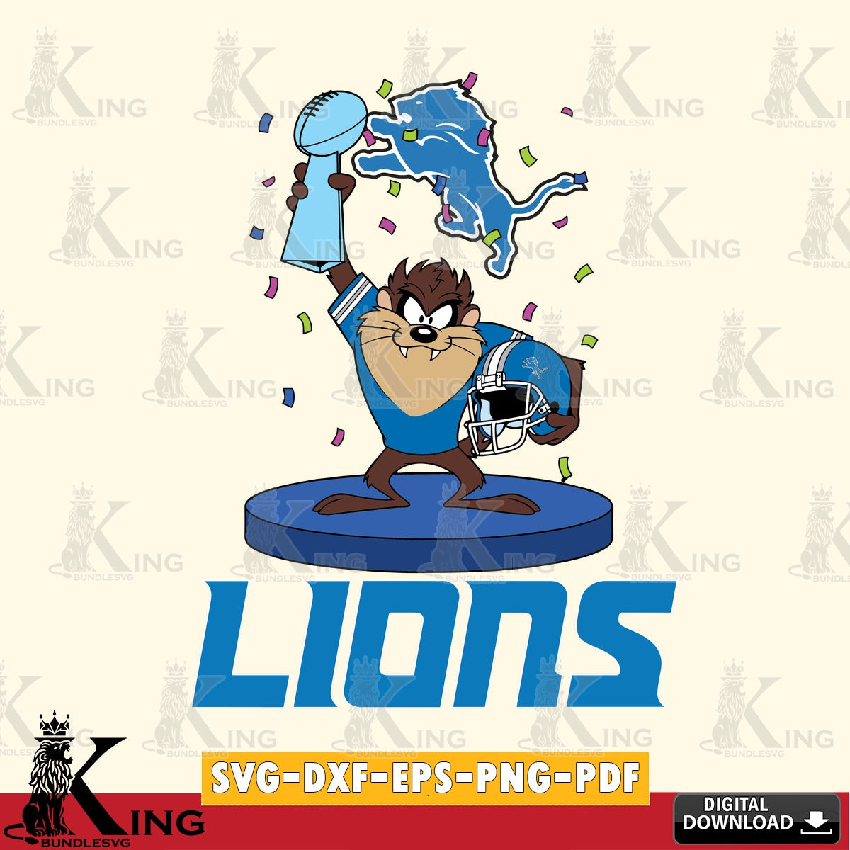 Detroit Lions Taz Trophy Podium Cut file , Digital Download , Instant Download, Looney Tunes svg, Football svg