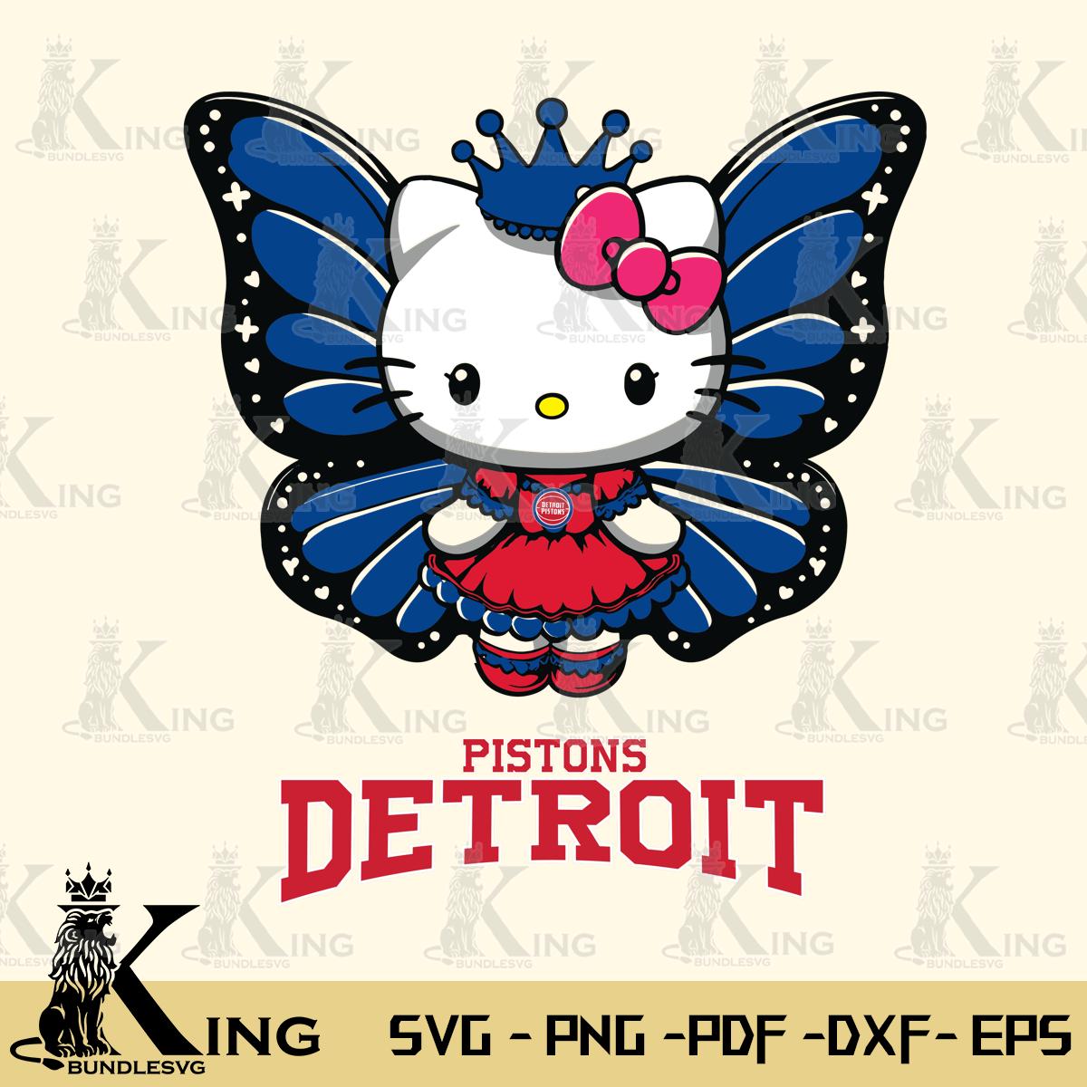 Detroit Pistons Kitty Wings & Flowers Svg Eps Dxf Png File, Digital Download