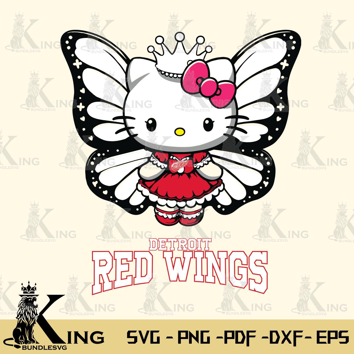 Detroit Red Wings Kitty Wings & Flowers Svg Eps Dxf Png File, Digital Download